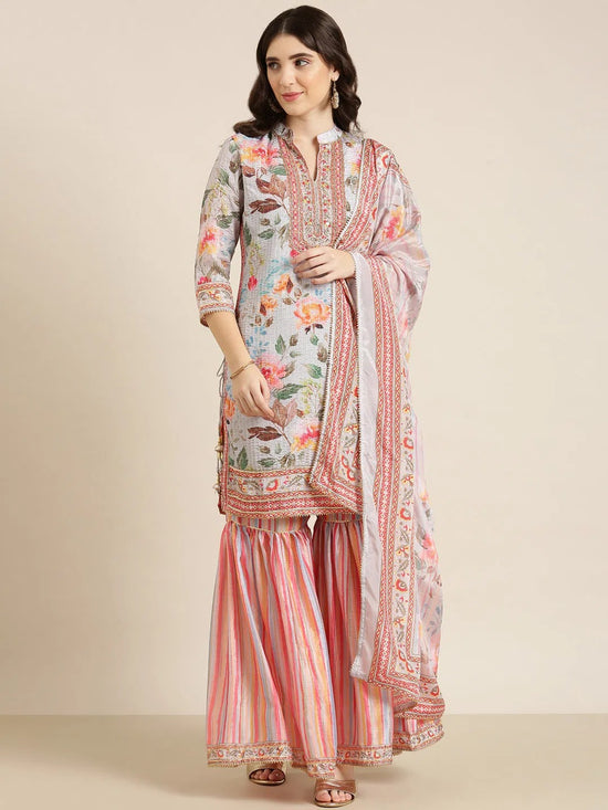 Women Grey Floral Kurta Set-TF-DG-175-Grey