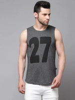 Rigo Charcoal Numerical Print Curved Bottom Cotton Sleeveless T-Shirt Vest