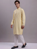 Men's Yellow Chikankari Embroidered and Sequence Kurta with Pyjama.-JOKP-P-5000Yellow