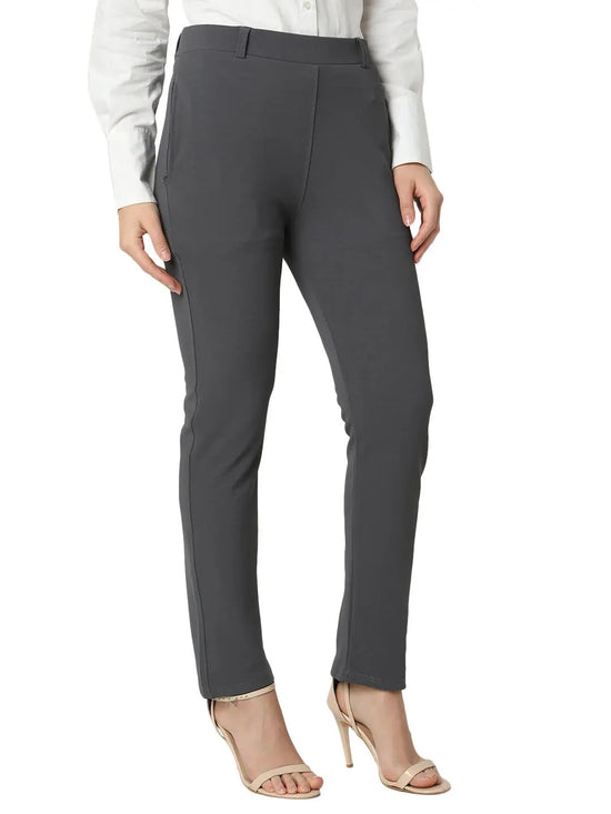 Smarty Pants Women's Cotton Lycra Ankle Length Grey Formal Trouser-SMPT-954C-S