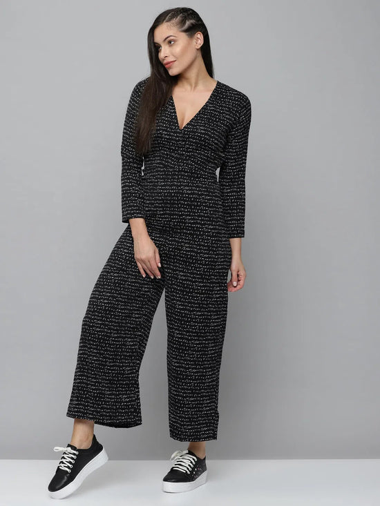 Women's Black Printed Jumpsuit-AE-9968-Black