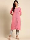 Women's Pink Embellished Straight Kurta-SNG-2157-Pink