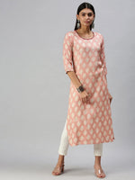 Women's Peach Printed Straight Kurta-SKC3176-Peach