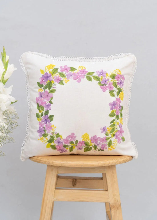 Very Peri 100% cotton floral cushion cover for sofa - Lavender-230454119