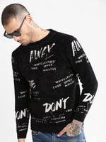 Men Round Neck Self Design Black Pullover-CH010-Black