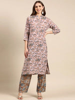 Women's Pink Printed Kurta Set-BC-782-Pink