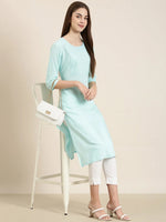 Women Blue Solid Straight Kurta-NJ-A139222-Blue