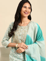 Women's Sea Green Printed Kurta Set-RF-1949-Seagreen