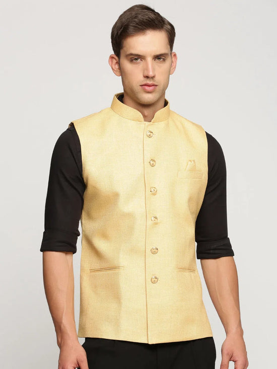 Men Yellow Mandarin Collar Solid Nehru Jacket-AK-51340-31-Yellow