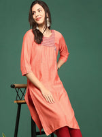 Women's Orange Solid Straight Kurta-DF-1211-Orange