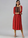 Women's Red Printed Straight Kurta-CR2046-Red