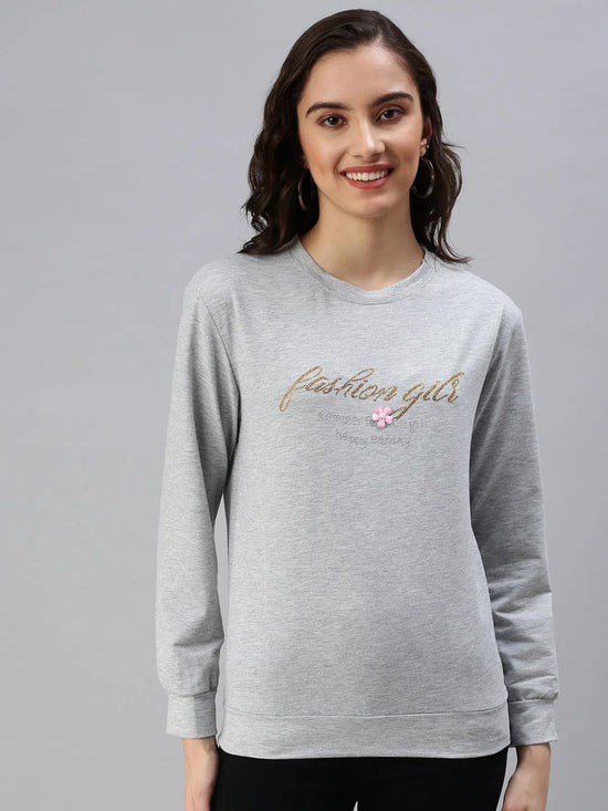 Women's Grey Solid SweatShirt-AN-10-Grey