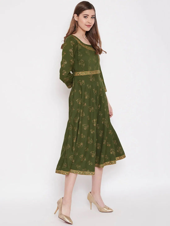 Deep back with front mock overlap Dress in Green