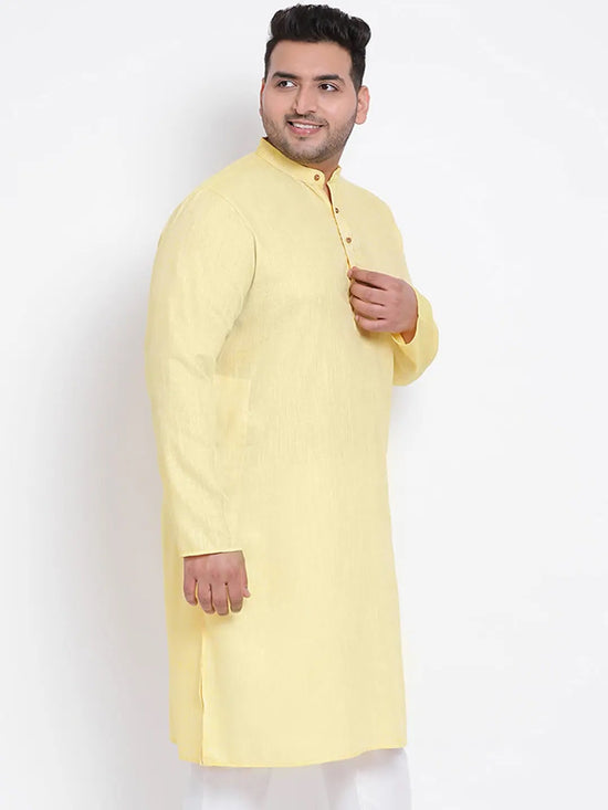 Hangup Men Standard Solid Men's Indian Wear-Yellow_Linen_OnlyLongKurta