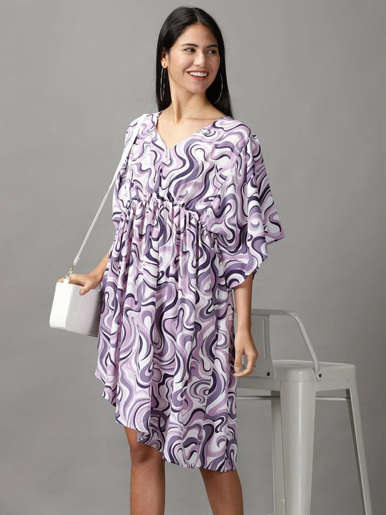 Women's Lavender Printed Fit and Flare Dress-AE-15778-Lavender