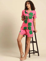 Shirt Shorts nightwear set Pink Color Print