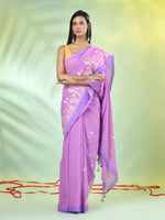 All Over Thread Floral Embroidery Violet Cotton Saree-MA62CT33610069