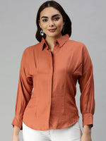 Women's Rust Solid Shirt-AE-10196-Rust