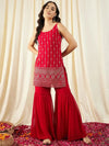 Kurta With Sharara in Red Color