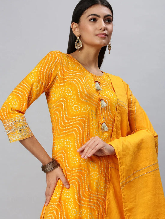 Women's Yellow Printed Kurta Sets-FS2181-Yellow