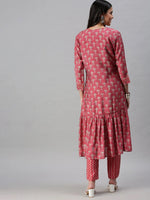 Women's Pink Printed Kurta Sets-BC1269-Pink