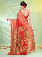 Red Cotton Saree With Nakshi Zari Borders-MA66BCT431600030