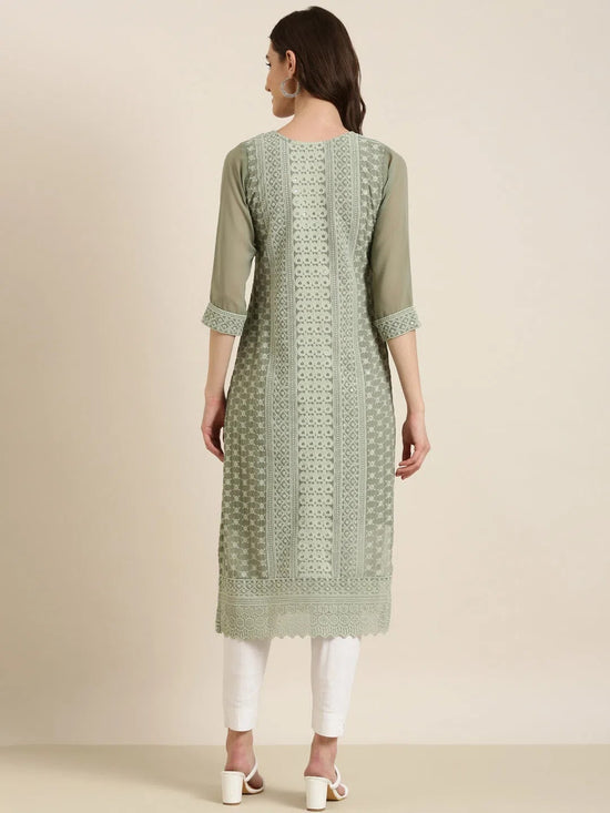 Women Olive Embellished Straight Kurta-SKC-1244-Olive