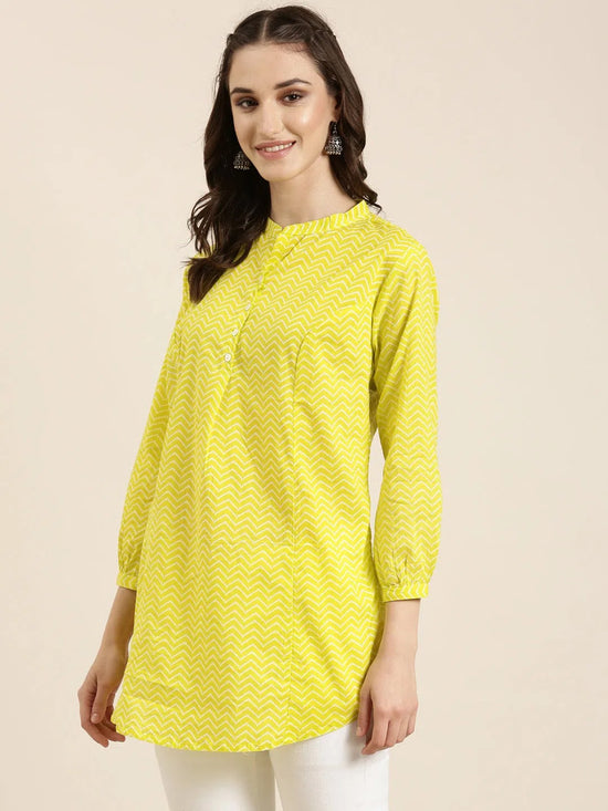 Women Lime Green Chevron A-Line Kurti-NJ-3602220-Limegreen