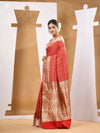 Red Silk Banarasi Saree With Ethnic Motifs And Woven Designs-MA53BSL441050023