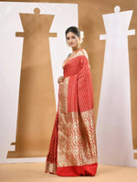 Red Silk Banarasi Saree With Ethnic Motifs And Woven Designs-MA53BSL441050023