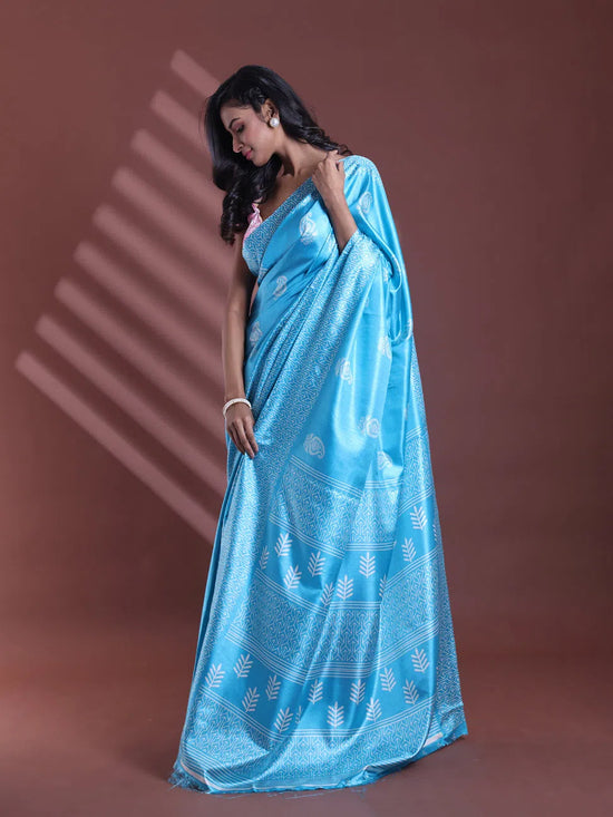 Sky Blue Silk Soft Saree With Paisley Print-MA60BSL01400048