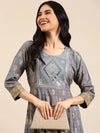 Women's Grey Printed Anarkali Kurta-HO-904-Grey