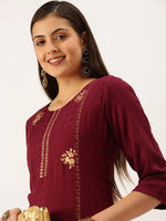 Women's Magenta Solid Straight Kurta-DF-1212-Magenta