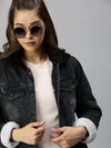 Women's Black Solid Denim Jacket Jackets-IM-JKT9836-Charcoal