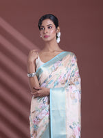 Cream Floral Print Silk Soft Saree With Zari Border-MA60BSL01770014