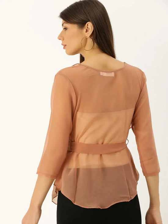 Slouchy overlap sheer top in Dusty Pink