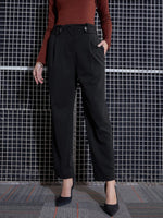 Women Black Front Button Paperback Waist Pants