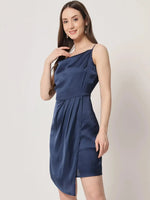 Blue Satin Cowl Neck Dress