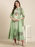 Women Anarkali Green Floral Kurta Comes With Overcoat-RF-2136-Green