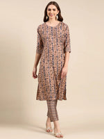 Women's Peach Printed Kurta Set-SKC-3196-Peach