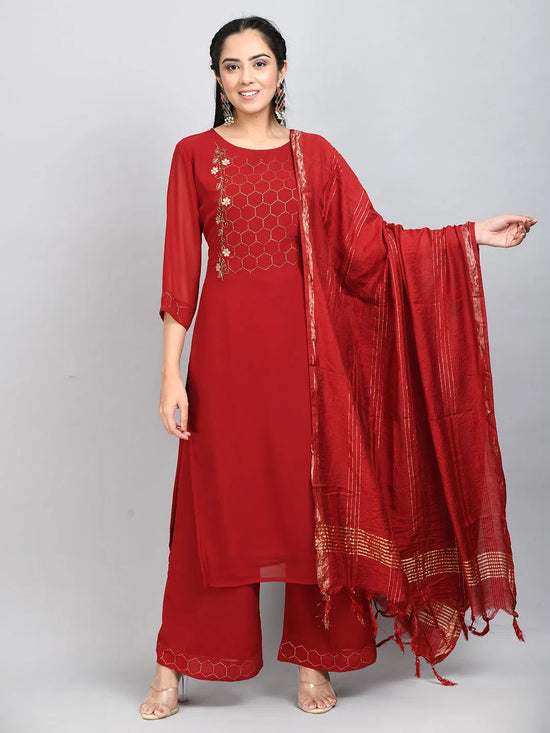 Women Maroon Pentagon Embellished Kurta Set