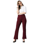 Smarty Pants Women's Cotton Lycra Bell Bottom Wine Color Formal Trouser