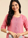 Women's Pink Embellished Straight Kurta-SNG-2157-Pink