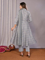 Navyaa Women's Cotton Blend Printed Anarkali Kurta Pant With Dupatta-Me221-mggrey-skd