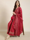 Women Anarkali Pink Geometric Kurta and Trousers Set Comes With Dupatta and Potli Bag and Waist Belt-GW-4352-Pink