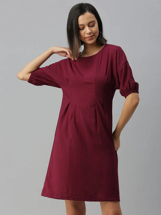 Women's Purple Solid A-Line Dress-AE-9893-Magenta