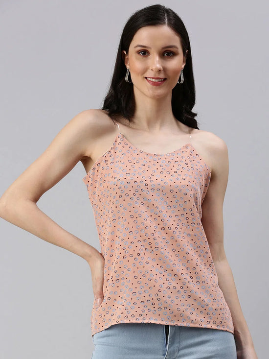 Women's Pink Printed Top-AE-10287-Peach