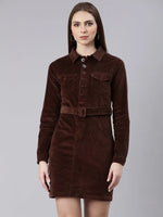 Women Coffee Brown Solid Shirt Dress-IM-10642-Coffeebrown