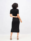 Women Black Knitted Front Button Bodycon Midi Dress