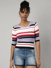 Women Lavender Horizontal Stripes Fitted Top-TG-A-0219-Lavender